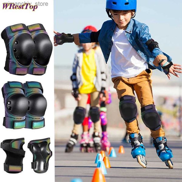 Skate Protective Gear 6 pièces/ensemble adultes/enfants/jeunes genouillères coudières Skate Sports équipement de protection pour patinage à roulettes scooter en ligne planche à roulettes cyclisme Q231031