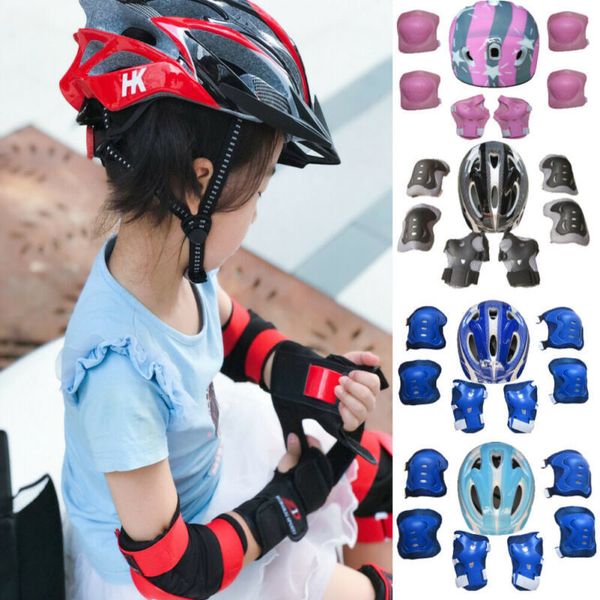 Skate Protective Gear 7pcsSet Niños Patinaje sobre ruedas Casco de bicicleta Rodilla Muñequera Codera Conjunto para niños Ciclismo Deportes Guardia protectora Gear Set 230607