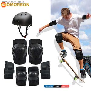 GOMOREON Adolescents Adultes Genouillères Coudières Protège-poignets Casque Équipement de Protection Ensemble pour Roller Skateboard Cyclisme Q231031