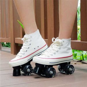 Patins Quad Roller Skates Unisexe Hommes / Femmes Double Line Skate Adulte Enfant Deux Chaussures De Patinage En Ligne Avec LED PU 4 Roues Patines