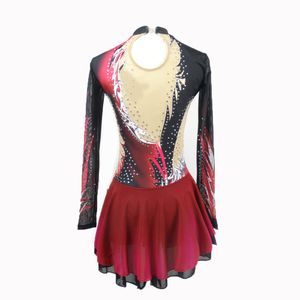 Robes de patinage sur glace robe de patinage sur glace rouge Spandex Costumes de danse filles à la main qualité salle de bal robe de patinage artistique