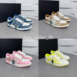 Skel Top Low Sneaker Designer Chaussures Femmes Baskets Os En Relief Entraîneur En Cuir De Veau Denim Bleu Chaussure Classique En Nylon Plate-Forme Vintage Formateurs