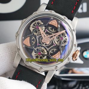 Skeleton Zwart Omgekeerde Driehoek Dial Japan Miyota Automatische Mechanische RF MAXLAB VOYAGER Herenhorloge 316L Steel Case Lederen Sporthorloges