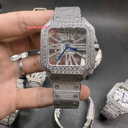 Le cadran squelettique regarde la dernière montre de hip hop masculine en 2023 Sier Case Iced Out Large Diamond Cozel Quartz Movement Wristwatch Shiny Good