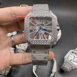 Squelette Diamant Cadran Montres La Dernière Montre Hip Hop Pour Hommes En 2023 Boîtier En Argent Glacé Grande Lunette En Diamant Mouvement À Quartz Montre-Bracelet Brillant Bon