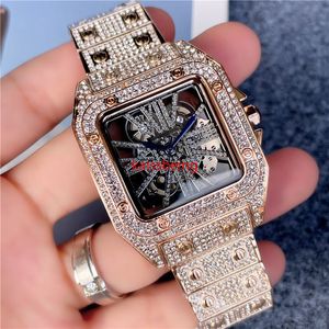 Squelette diamant cadran montres la dernière montre hip hop pour hommes dans un boîtier en argent glacé grand diamant lunette mouvement à quartz montre-bracelet brillant bon iv