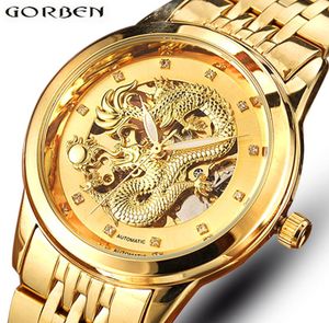 Squelette or mécanique montre des hommes automatiques 3d dragon acier en acier mécanique montre chinois top marque auto-wind 2018 y6117233