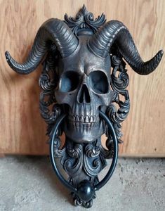 Skelet hoofdeur klopper decor hars loathead figuur hanger 3d hars punk satan schedel schapen hoofd standbeeld muur hanger ambachten 29835369
