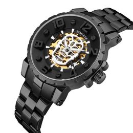 Montres mécaniques automatiques pour hommes, squelette Steam Punk, bracelet en acier inoxydable, bracelet militaire de l'armée, 206t