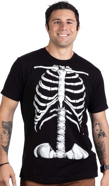 Squelette cage thoracique imprimé Jumbo nouveauté Costume d'Halloween unisexe t-shirt adulte