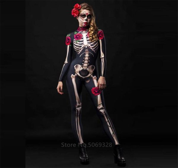 Squelette Rose Sexy Femmes Halloween Devil Ghost Jumps Suit Party Carnival Performance effrayante Costume Kids Baby Girls Day of the Dead4454951