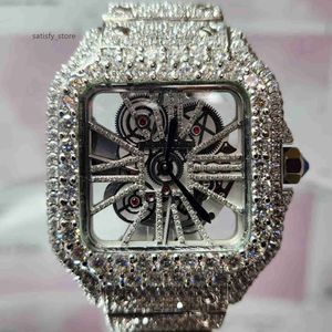 Skelet zilveren heren ijskoud Moissanite Quartz hiphop luxe mechanische pols horloge voor mannen