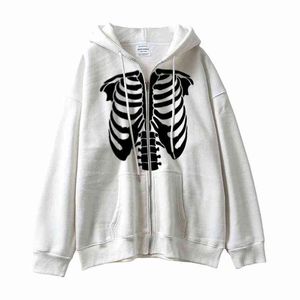 Skelet Rits Hoodie Mannen Vrouwen Y2K Harajuku Lange Mouw Sweatshirt Vintage Oversized Capuchon Jassen Streetwear Gothic Trui