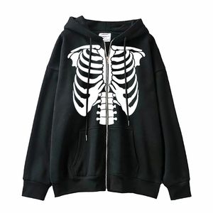 Skelet Zipper Hoodie Y2K Harajuku Lange mouw Sweatshirt Skul Anime Men Dames Oversized Hooded Jacket Gothic Loose Streetwear 220816