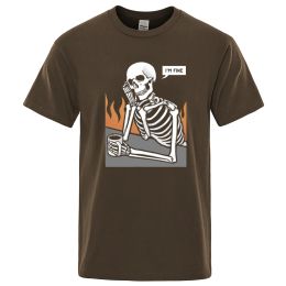 Squelettes en méditation et garder seul T-Shirt imprimé mode masculine T-Shirts en coton Hip Hop T-shirt surdimensionné décontracté