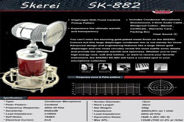 Skerei SK882 Microphone à condensateur filaire professionnel pour DJ et enregistrement en studio Microphone d'enregistrement en studio professionnelMicrophone d'ordinateur4555558