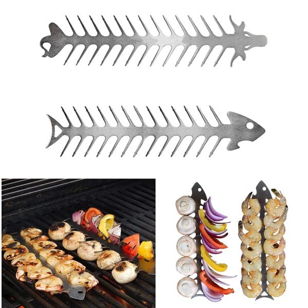 Brochettes barbecue réutilisable Grill en acier inoxydable kebab barbecue de camping outils