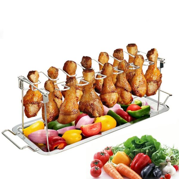 Brochettes BBQ Boeuf Chicken Poulet Aile Prille de grill 12 emplacements Bargars en acier inoxydable Pleeuse de porte