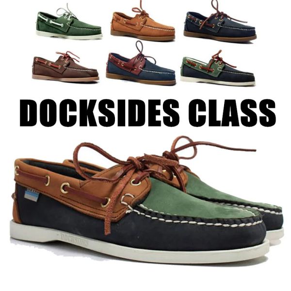 Skewers Men Authentic Sebago Docksides Chaussures Premium Leather Moc Toe Lace Up Boat Shoes 2019a014