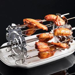Brochettes en acier inoxydable grill rotatif brochettes BBQ Grill Cage barbecue Air Fryer Lamb Bargonds Grill Electric Four Kitchen Baking Tools