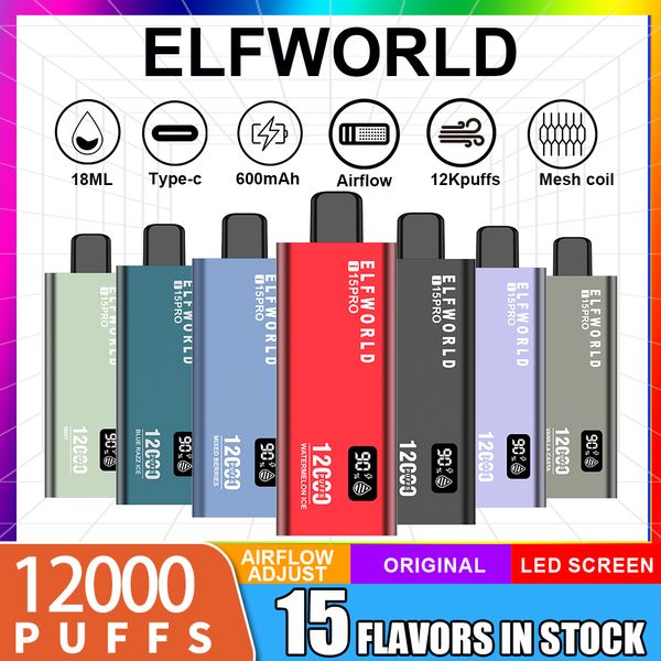 Original Elfworld Shock Price New Ultima Pro Savage 12000 Puffs 0% 2% 5% prérempli 18 ml E-liquide Premium Star Puff Box 15k18k20k Vape jetable Elf Airflow Barre d'écran LED