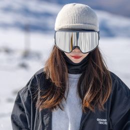 Gafas de esquí grandes cilíndricas de doble capa antivaho y a prueba de viento, gafas de alpinismo para adultos y hombres con miopía PF