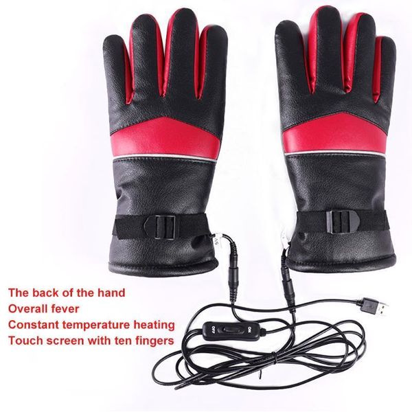 Gants de ski 1 paire hommes femmes hiver chaud doux alimenté par USB thermique en cuir PU chauffage rapide cyclisme Sports de plein air écran tactile gants chauffants1