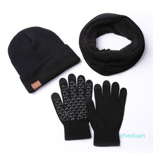 Ski handschoenen 3 stks / set winter beanie hoed sjaal sets gebreide driedelige pak mannen vrouwen wol plus fluweel om warm te blijven