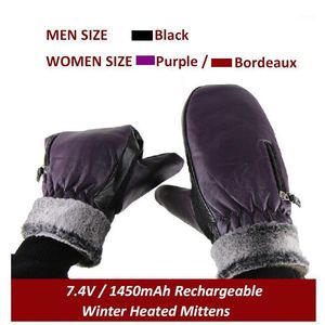 Gants de ski 7.4V batterie au lithium rechargeable chauffage électrique hiver chaud extérieur moto mitaines de ski noir violet bordeaux