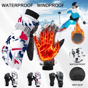 Gants de ski Adulte Extérieur Graffiti Hiver Enfants Résistant au froid Plus Mitaines de velours Hommes Femmes Imperméable Antidérapant Chaud Cyclisme 231122