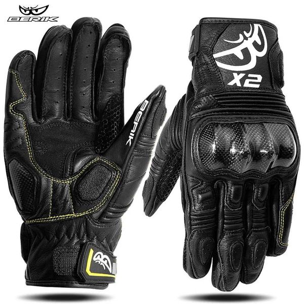 Guantes de esquí BERIK Guantes de cuero para motocicleta de verano para hombre X2 Guantes de carreras con protección de fibra de carbono Guantes de motocross de piel de oveja transpirables M-XXL zln231110