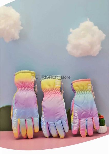 Guantes de esquí Guantes de esquí para niños Snowboard de invierno Cuero de PU Ciclismo impermeable Cálido Unisex Deportes de nieve Niños Niñas Niño Arco iris Lindo LovelyL23118