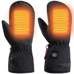 Skihandschoenen Elektrisch verwarmde handschoenen Handwarmerhandschoenen Dubbelzijdig PU-leer Verwarmde skihandschoenen 3 versnellingen Temperatuur voor buiten kamperen Wandelen 231116