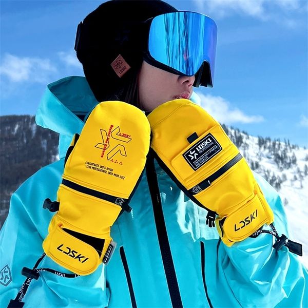 Gants de ski LDSKI gants de Ski hiver chaud imperméable coton écran tactile fermeture éclair demi-ouverture pratique femmes hommes Snowboard accessoires 231118