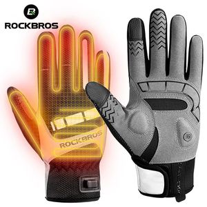 Gants de ski ROCKBROS gants chauffants moto femmes hommes gant de cyclisme hiver écran tactile USB chauffé avec rayons de chaleur coupe-vent gant de vélo électrique 231120