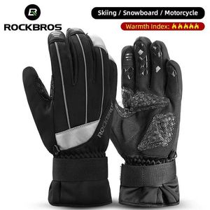 Guantes de esquí ROCKBROS Guantes de invierno impermeables Lana Cálido Hombres Mujeres A prueba de viento Snowboard Nieve Motocicleta Guantes de esquí Accesorios de esquí zln231110