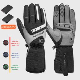 Skihandschoenen ROCKBROS Verwarmde winterhandschoenen Warme handschoenen Oplaadbare waterdichte wanten USB Verwarmde motorfietshandschoenen Motohandschoenen 231120