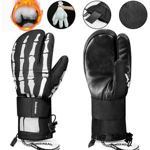 Gants de ski Gants de ski femmes hommes en cuir imperméable à l'eau isolé thermiquement trois doigts hiver chaud Thinsulate Snowboard accessoires 231114