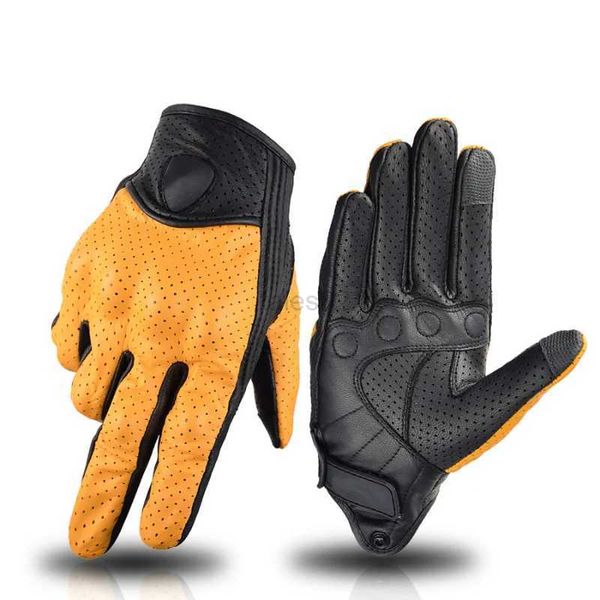 Guantes de esquí Guantes de moto de verano Cuero Amarillo Guante de motocross Hombres Mujeres Retro Biker Ciclismo Motociclista Protección Piel de cabra zln231110