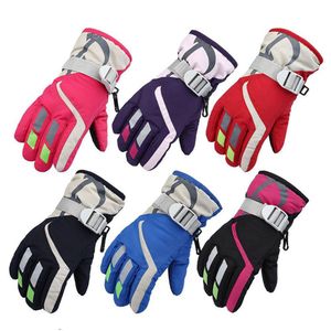 Ski Gloves Thermal Ski Gloves Children Kids Winter Fleece Waterproof Warm Child Snowboard Snow Gloves 3 Fingers for Skiing Riding 230907