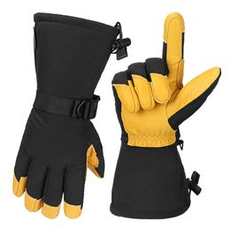 Gants de ski Mitaines d'hiver en peau de vache hommes femmes Ski moto gants d'équitation VTT gant de cyclisme coupe-vent imperméable Sports de plein air 231113