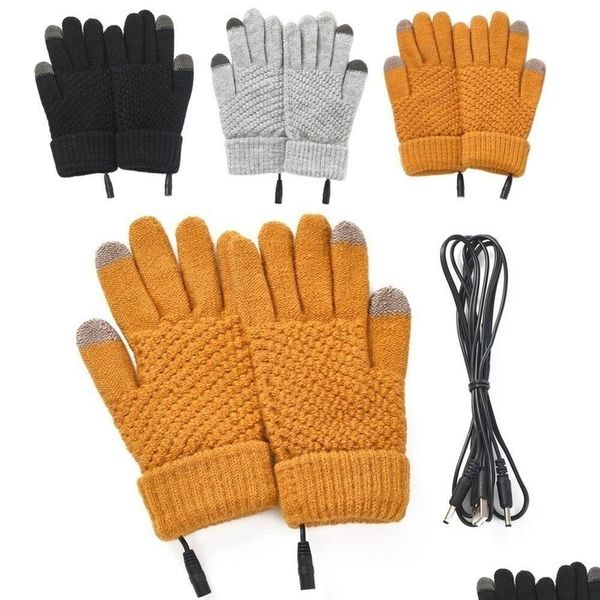 Gants de ski Winter Girl Femmes Mitaine électrique chauffée FL Finger Warmer USB rechargeable Touch Sn tricoté à la main 230606 Drop Delivery Dhqud Dhndi