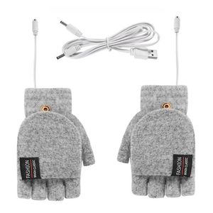 Ski Gloves Winter Halffinger Doublesided USB Heating Lip Cover Wool Warmth Fingerless Mittens 5V Skiing Fishing Heated Glove 230814