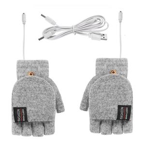 Ski Handschoenen Winter Halffinger Dubbelzijdig USB Verwarming Lip Cover Wol Warmte Vingerloze Wanten 5V Skiën Vissen Verwarmde Handschoen 230726