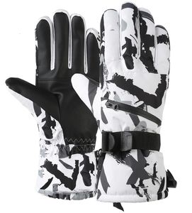 Ski Gloves Winter Snowboard Ski Gloves PU Leather Nonslip Touch Screen Waterproof Motorcycle Cycling Fleece Warm Snow Gloves Unisex 231031