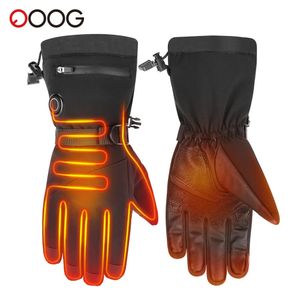 Ski Gloves Winter Warm Heated Gloves Motorcycle Lithium Battery Non-slip Heated Gloves Skiing Leather Waterproof Heated Rechargeable Gloves 231107