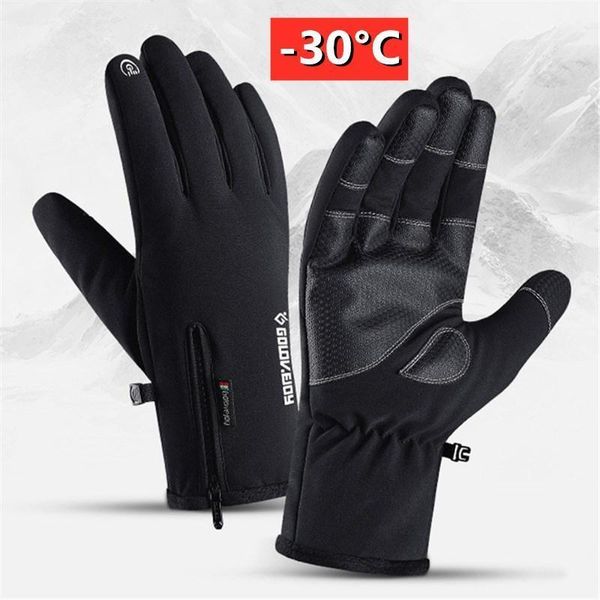 Gants de ski hiver imperméables écran tactile antidérapant fermeture éclair hommes femmes équitation ski chaud peluches confortable respirant noir L XL XXL