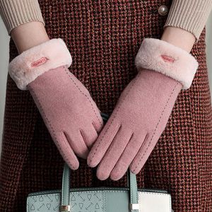 Guantes de esquí Mujer Invierno encaje femenino cálido cachemira 80% de lana damas elegantes lindas peluche mujer muñeca táctil guitanos conductores