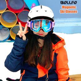 Skibril BOLLFO-magnetische skibril voor mannen en vrouwen Sneeuwscooterbril Bergbeklimmen Bril Anticondensbril Merk UV400 230918