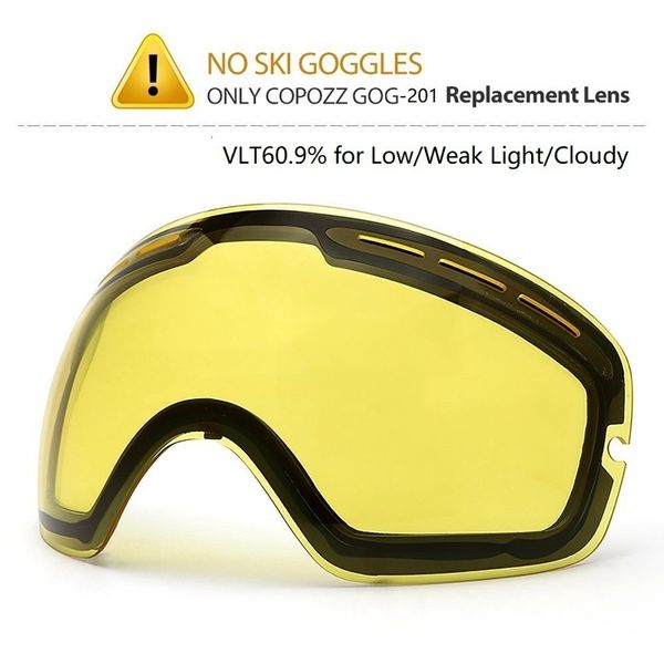 Lunettes de ski Marque COPOZZ Lentilles éclaircissantes originales pour la nuit du modèle GOG 201 Lentille jaune pour faible teinte de lumière par temps nuageux 230729